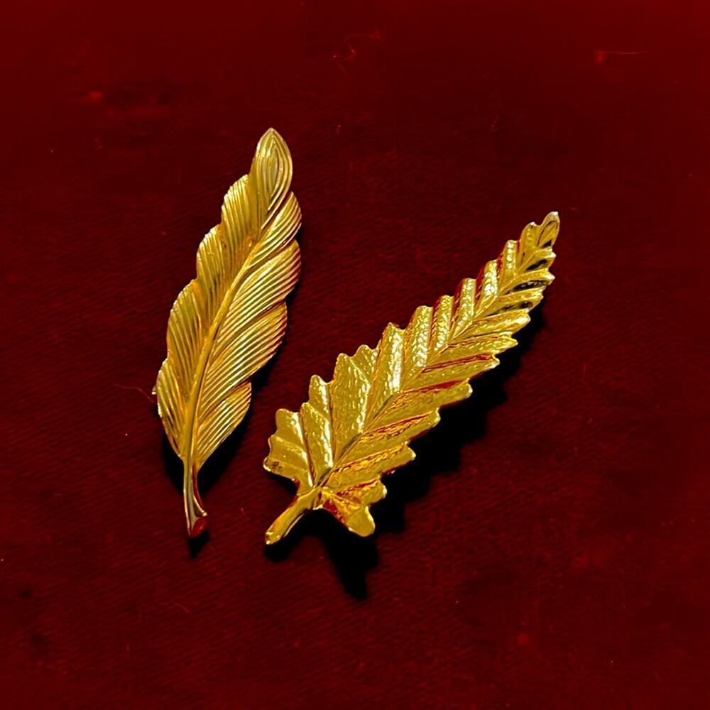 Two Vintage Gold Leaf Brooches